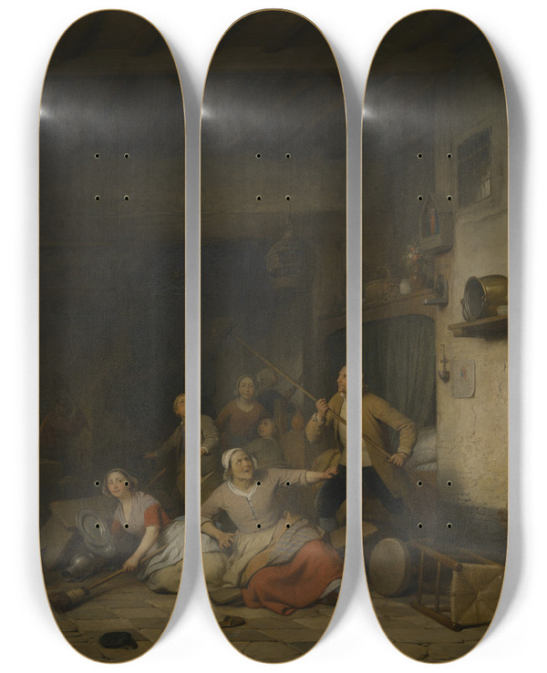 Triptych art skateboard deck of Ferdinand De Braekeleer The Bat by Ferdinand De Braekeleer (1792-1883)