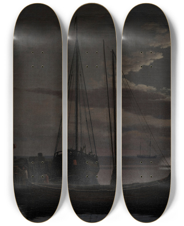 Triptych art skateboard deck of Christoffer Wilhelm Eckersberg Moonlight Picture by Christoffer Wilhelm Eckersberg (1783-1853)