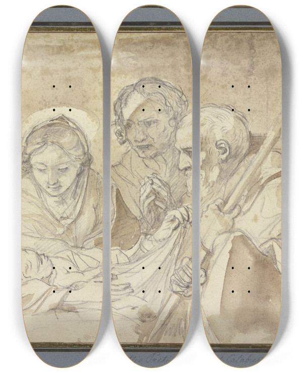 Triptych art skateboard deck of Mattia Preti Adoration Of The Shepherds by Mattia Preti (1613-1699)