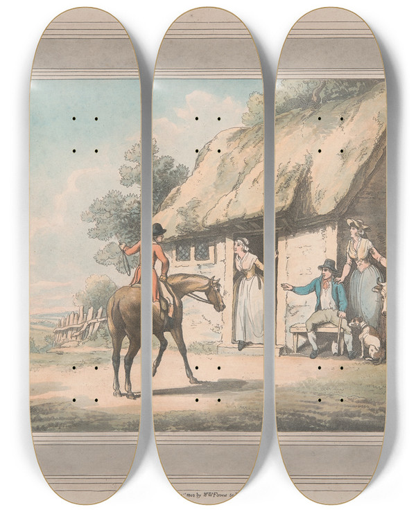 Triptych art skateboard deck of Samuel Howitt Going Home_1 by Samuel Howitt (1756-1822)