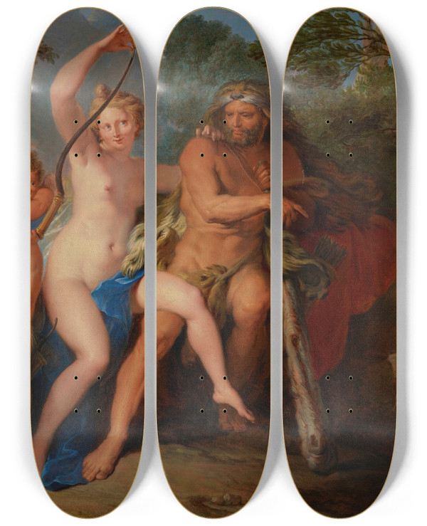 Triptych art skateboard deck of Nicolas Bertin Hercules And Dejaneira by Nicolas Bertin (1668-1736)