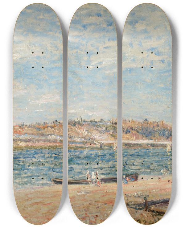 Triptych art skateboard deck of Alfred Sisley La Berge Saintmamms by Alfred Sisley (1840-1899)