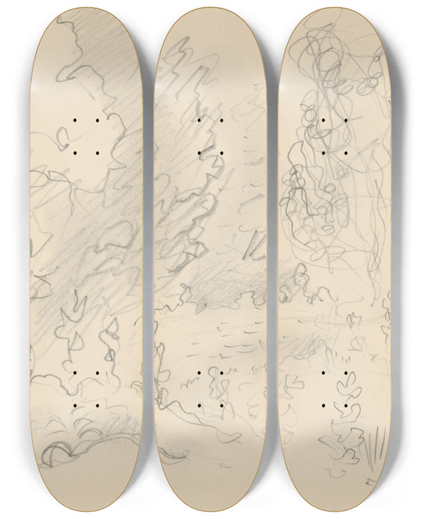 Triptych art skateboard deck of Mikul Galanda Sketchbook_21 by Mikulas Galanda (1895-1938)