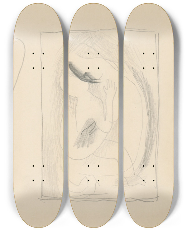 Triptych art skateboard deck of Mikul Galanda Sketchbook_26 by Mikulas Galanda (1895-1938)