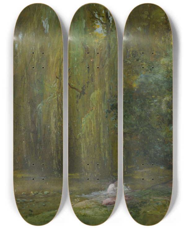 Triptych art skateboard deck of Alphonse Morlot La Baigneuse by Alphonse Morlot (1838-1918)