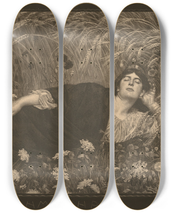 Triptych art skateboard deck of Osmar Schindler Demeter by Osmar Schindler (1867-1927)