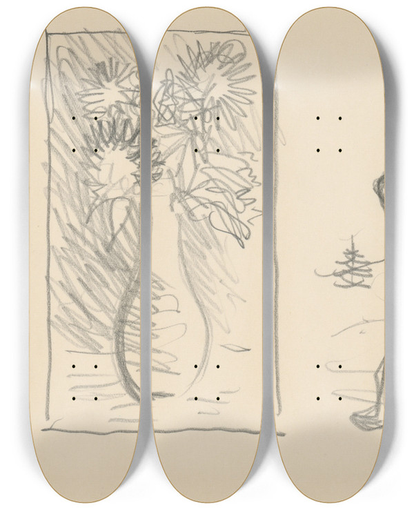 Triptych art skateboard deck of Mikul Galanda Sketchbook_27 by Mikulas Galanda (1895-1938)