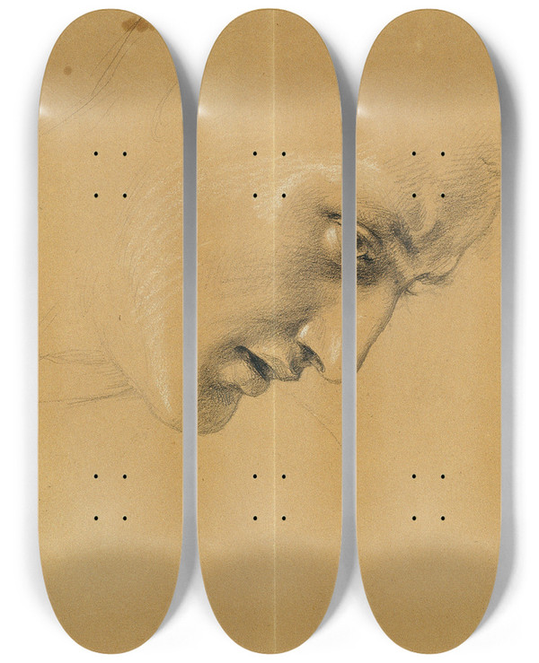 Triptych art skateboard deck of Johann Peter Krafft Kopfstudie_2 by Johann Peter Krafft (1780-1856)
