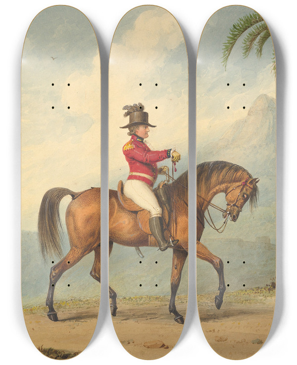 Triptych art skateboard deck of Richard Westall Sir John Floyd On Horseback by Richard Westall (1765-1836)