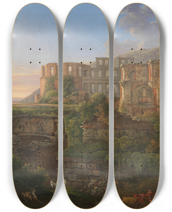 Triptych art skateboard deck of Christian Philipp Koester Ansicht Des Heidelberger Schlosses by Christian Philipp Koester (1784-1851)