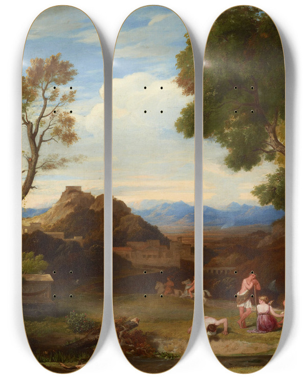 Triptych art skateboard deck of Charles Lock Eastlake Classical Landscape by Charles Lock Eastlake (1793-1865)