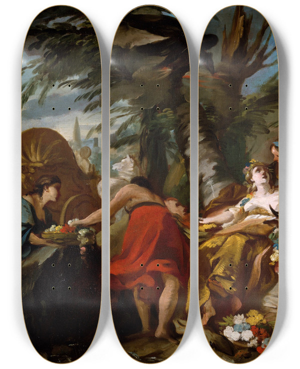 Triptych art skateboard deck of Jean Baptiste Marie Pierre The Rape Of Europa_2 by Jean Baptiste Marie Pierre (1714-1789)