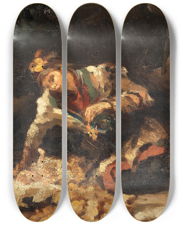 Triptych art skateboard deck of Anna Nordlander Sami Woman And Her Child by Anna Nordlander (1843-1879)