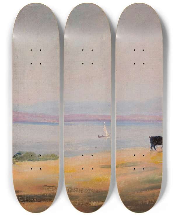 Triptych art skateboard deck of Jan Cigliski Seaside From The Journey To Constantinople by Jan Ciaglinski (1858-1913)