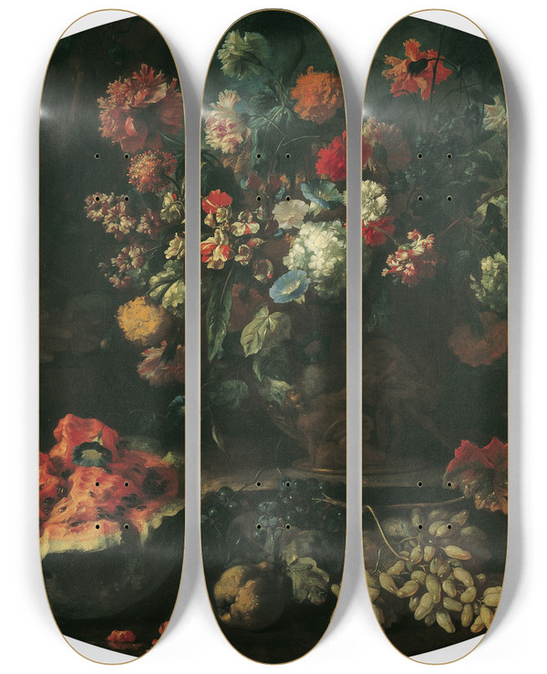 Triptych art skateboard deck of Franz Werner Von Tamm Blumen Und Frchte by Franz Werner Tamm (1658-1724)