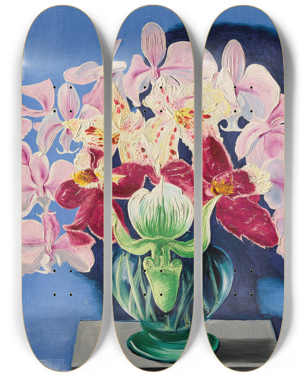 Triptych art skateboard deck of Mose Kisling Les Orchides by Moise Kisling (1891-1953)