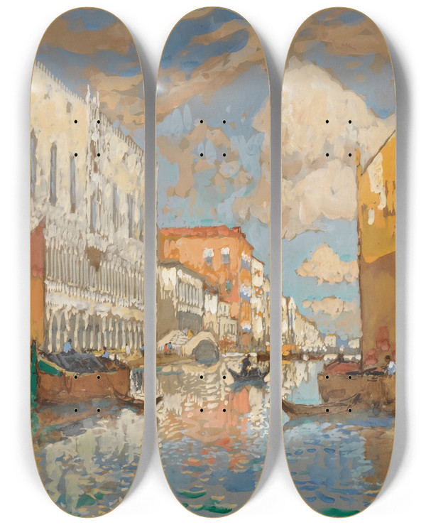 Triptych art skateboard deck of Konstantin Ivanovich Gorbatov The Doges Palace Venice by Konstantin Ivanovich Gorbatov (1876-1945)