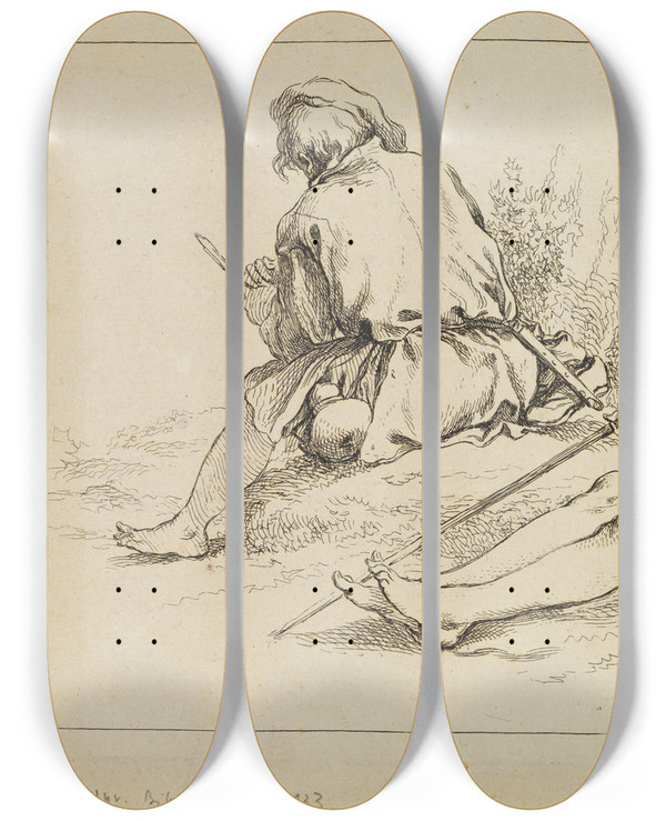 Triptych art skateboard deck of Franois Boucher Figure Studies_2 by Francois Boucher (1703-1770)