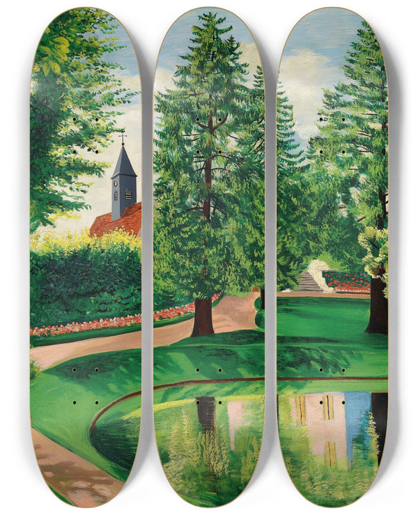 Triptych art skateboard deck of Mose Kisling Le Parc Et Le Bassin Du Chteau De Gressy by Moise Kisling (1891-1953)