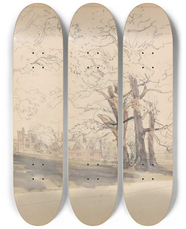 Triptych art skateboard deck of David Cox Knole Kent by David Cox (1783-1859)