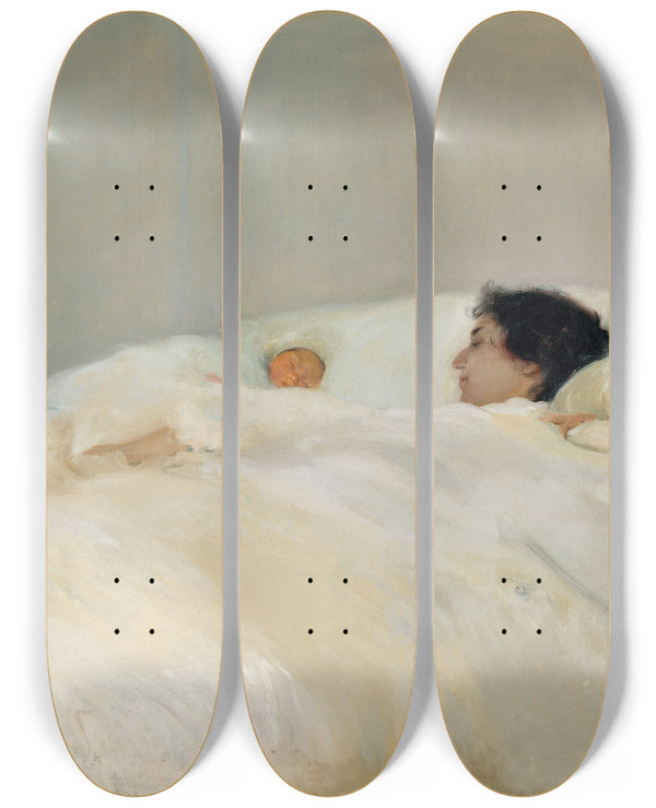 Triptych art skateboard deck of Joaqun Sorolla Mother by Joaquin Sorolla (1863-1923)