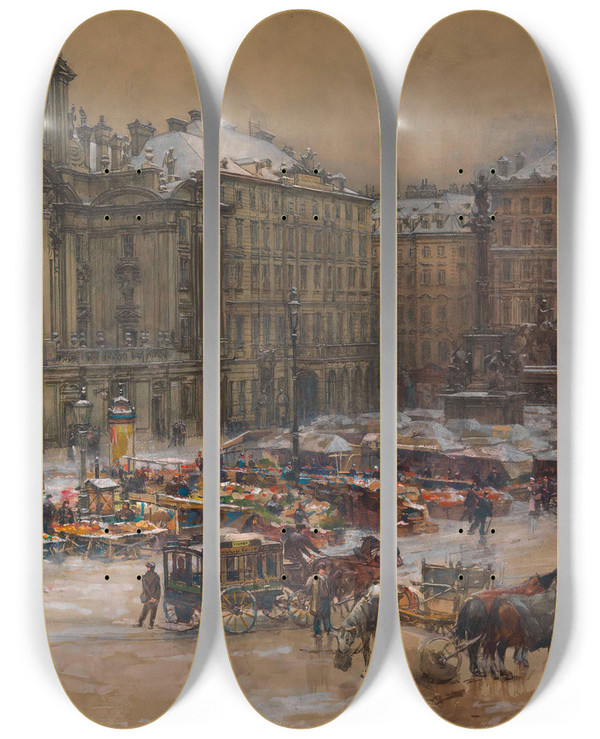 Triptych art skateboard deck of Carl Pippich Am Hof Christkindlmarkt by Carl Pippich (1862-1932)