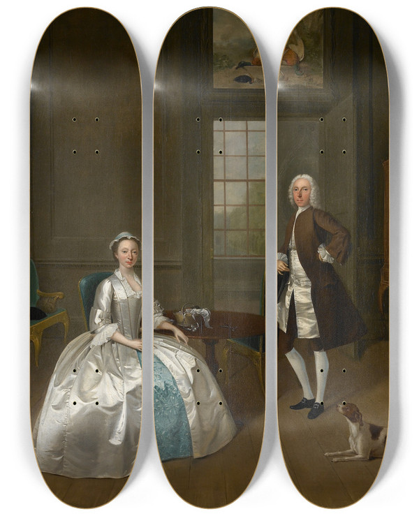 Triptych art skateboard deck of Arthur Devis Mr And Mrs Atherton by Arthur Devis (1712-1787)