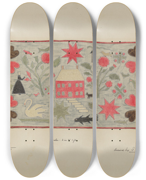 Triptych art skateboard deck of Isabelle De Strange Rug Or Wall Hanging by Isabelle De Strange