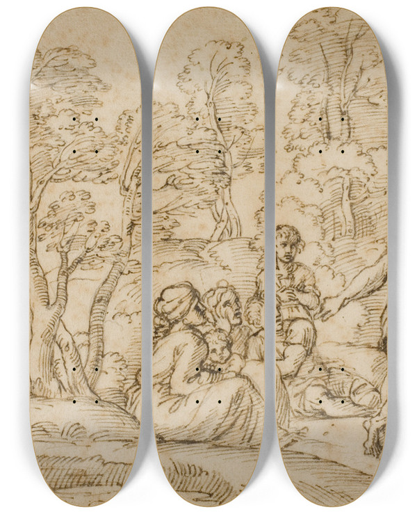 Triptych art skateboard deck of After Annibale Carracci Saint John The Baptist Preaching by After Annibale Carracci (1560-1609)