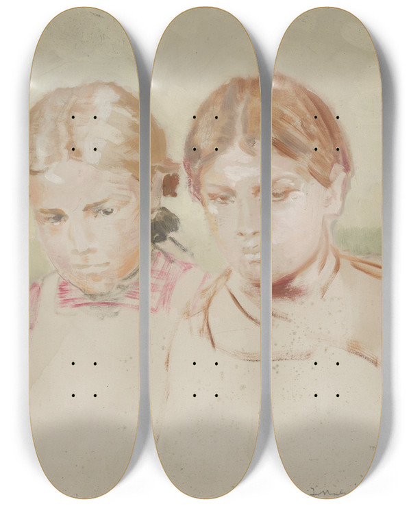 Triptych art skateboard deck of Jacek Malczewski Two Girls by Jacek Malczewski (1854-1929)