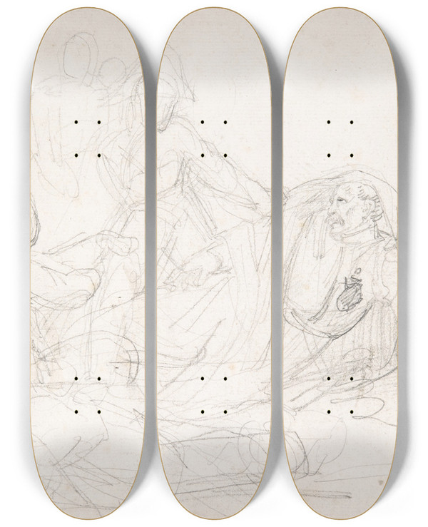 Triptych art skateboard deck of Thodore Gricault Fallen Soldiers by Theodore Gericault (1791-1824)