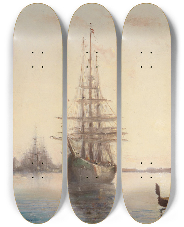 Triptych art skateboard deck of Joseph Hippolyte Aussandon Venice by Joseph Hippolyte Aussandon (1836)