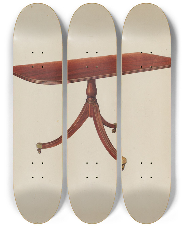 Triptych art skateboard deck of Arthur Mathews Duncan Phyfe Table by Arthur Mathews