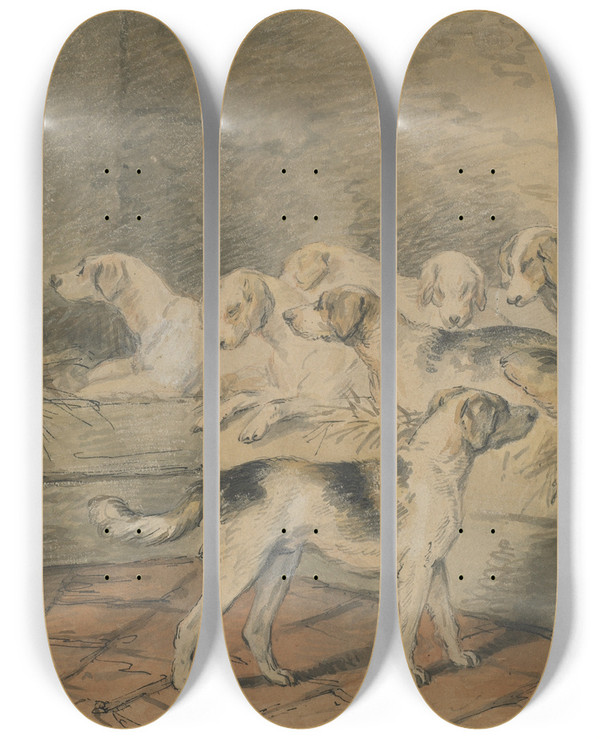 Triptych art skateboard deck of James Ward Dogs by James Ward (1769-1859)