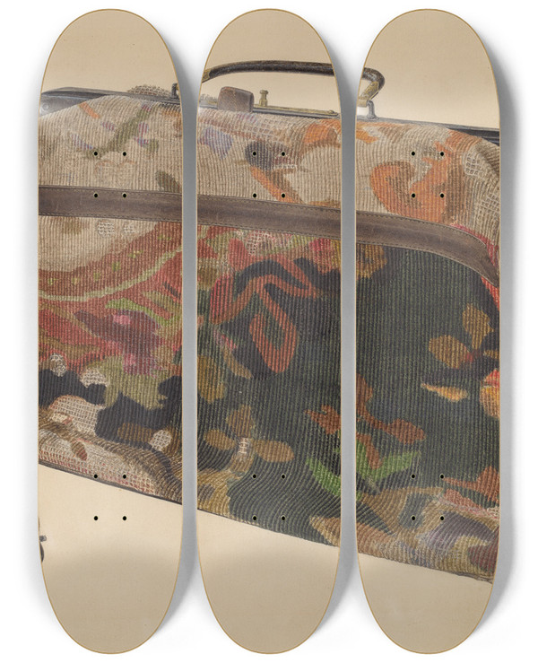 Triptych art skateboard deck of Samuel Faigin Carpet Bag by Samuel Faigin