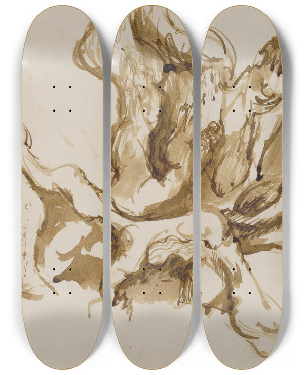 Triptych art skateboard deck of Jn Novk Tdie Stromov_5 by Jan Novak (1921-1944)
