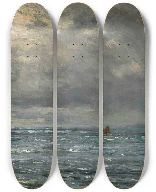Triptych art skateboard deck of Joseph Henderson Seascape by Joseph Henderson (1832-1908)
