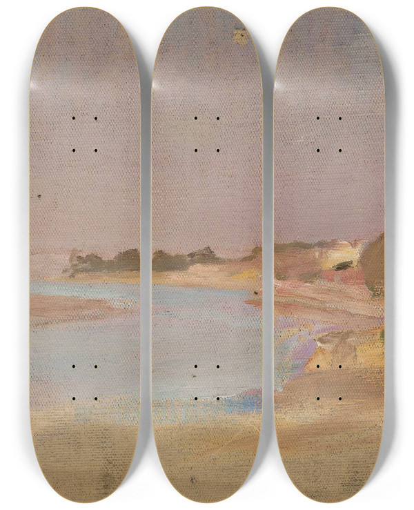 Triptych art skateboard deck of Jan Cigliski River Landscape From The Journey To India by Jan Ciaglinski (1858-1913)