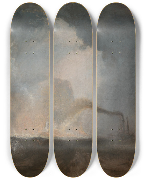 Triptych art skateboard deck of Joseph Mallord William Turner Staffa Fingals Cave by Joseph Mallord William Turner (1775-1851)