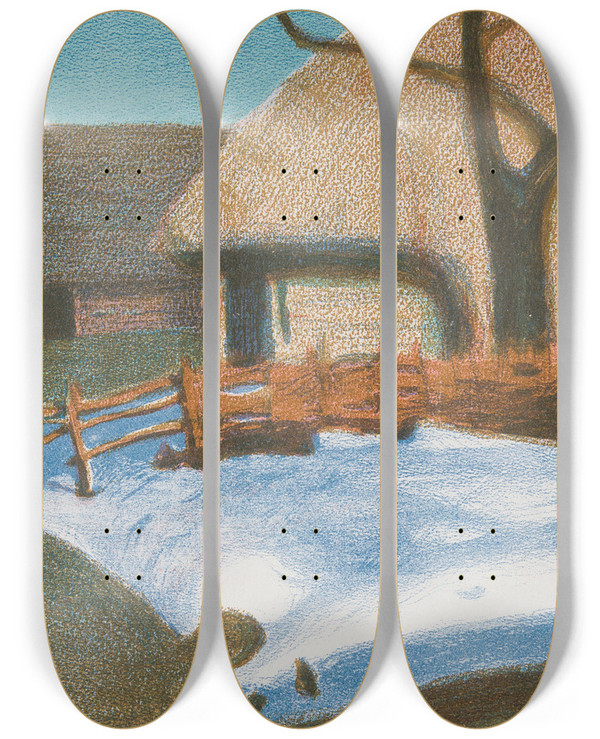 Triptych art skateboard deck of Stefan Filipkiewicz Rural Landscape by Stefan Filipkiewicz (1879-1944)