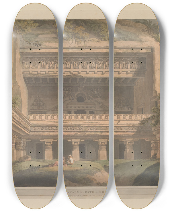 Triptych art skateboard deck of Thomas Daniell Oriental Scenery Pl46 by Thomas Daniell (1749-1840)