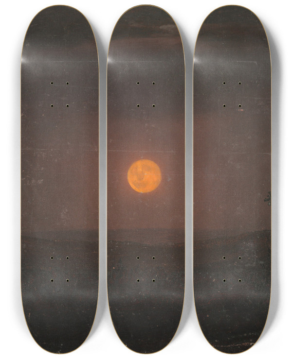 Triptych art skateboard deck of Frederic Edwin Church Moonlight Churchs Farm by Frederic Edwin Church (1826-1900)
