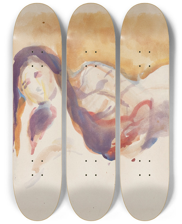 Triptych art skateboard deck of Edvard Munch Liggende Akt_1 by Edvard Munch (1863-1944)
