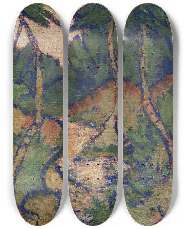 Triptych art skateboard deck of Otto Mueller Badende In Landschaft by Otto Mueller (1874-1930)