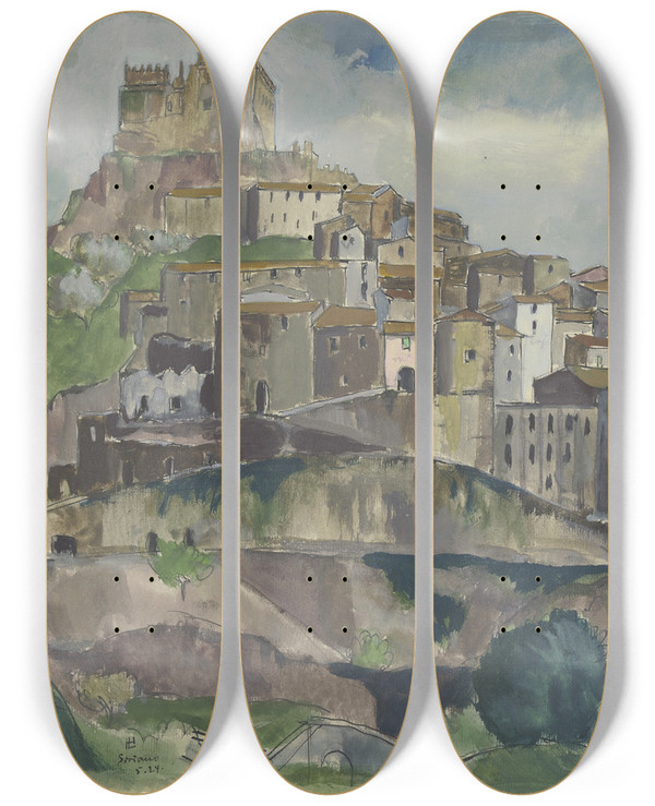 Triptych art skateboard deck of Hermann Lismann Soriano by Hermann Lismann (1878-1943)
