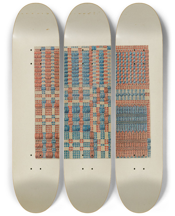 Triptych art skateboard deck of Cornelius Christoffels Coverlet Detail_3 by Cornelius Christoffels (1879-1960)