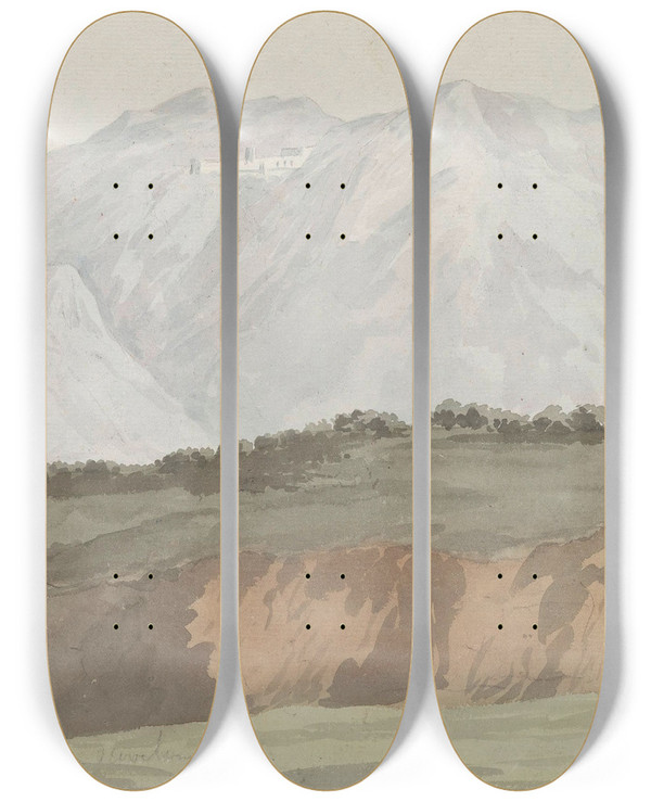 Triptych art skateboard deck of Abrahamlouisrodolphe Ducros Gezicht Op Kartuizerklooster Van Monte Vergine Hoog Gelegen Boven Avellino by Abraham-Louis-Rodolphe Ducros (1748-1810)
