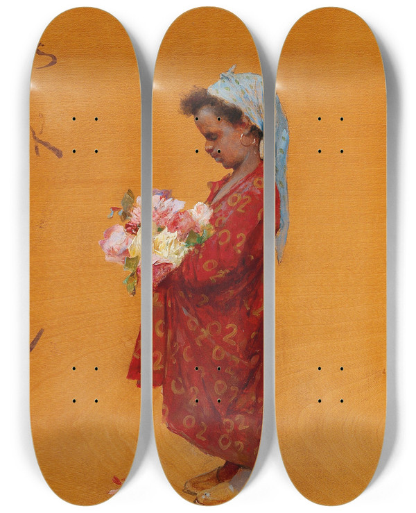 Triptych art skateboard deck of Charles Wilda Happy New Year by Charles Wilda (1854-1907)