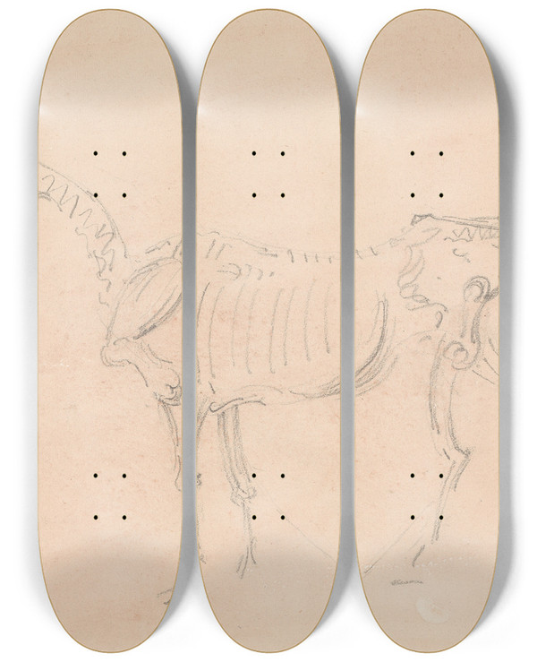Triptych art skateboard deck of Sawrey Gilpin Horse Skeleton_2 by Sawrey Gilpin (1733-1807)