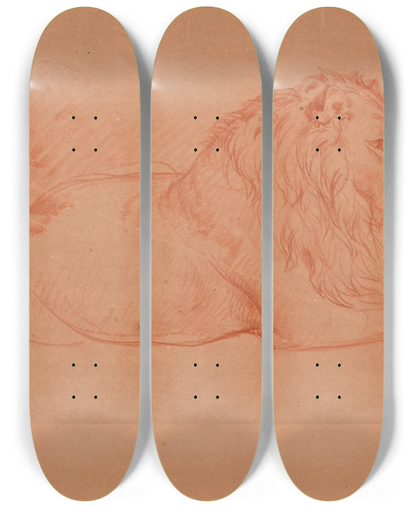 Triptych art skateboard deck of Jacquesraymond Brascassat Tude De Lion Couch by Jacques Raymond Brascassat (1804-1867)
